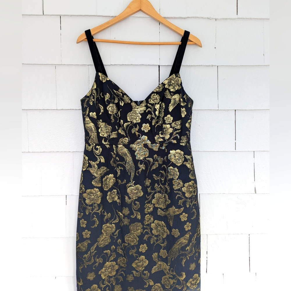 NWT Anthropologie Maeve Black Gold Flower Patterned Dress Size 8
